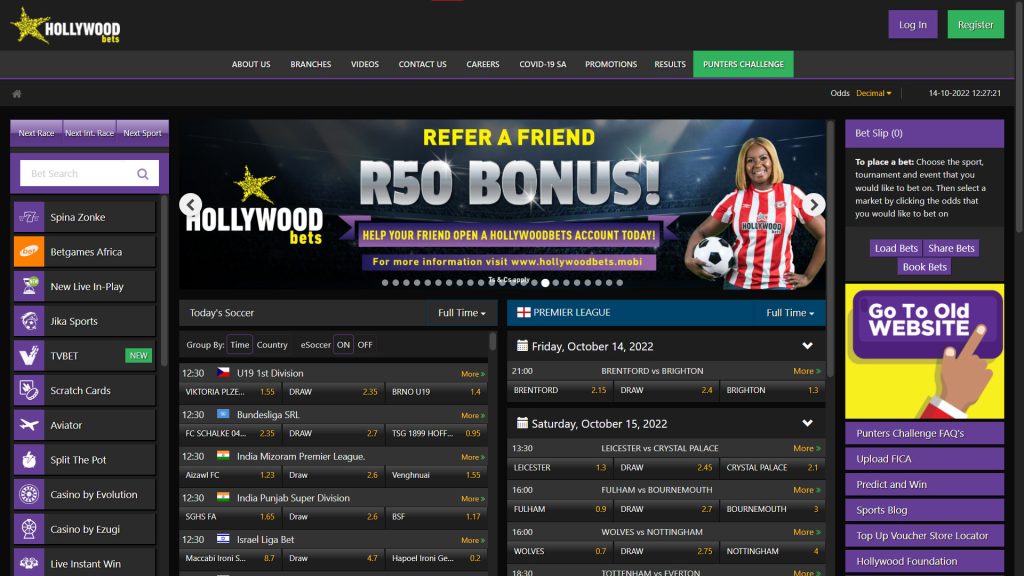 Hollywoodbets Desktop Version View